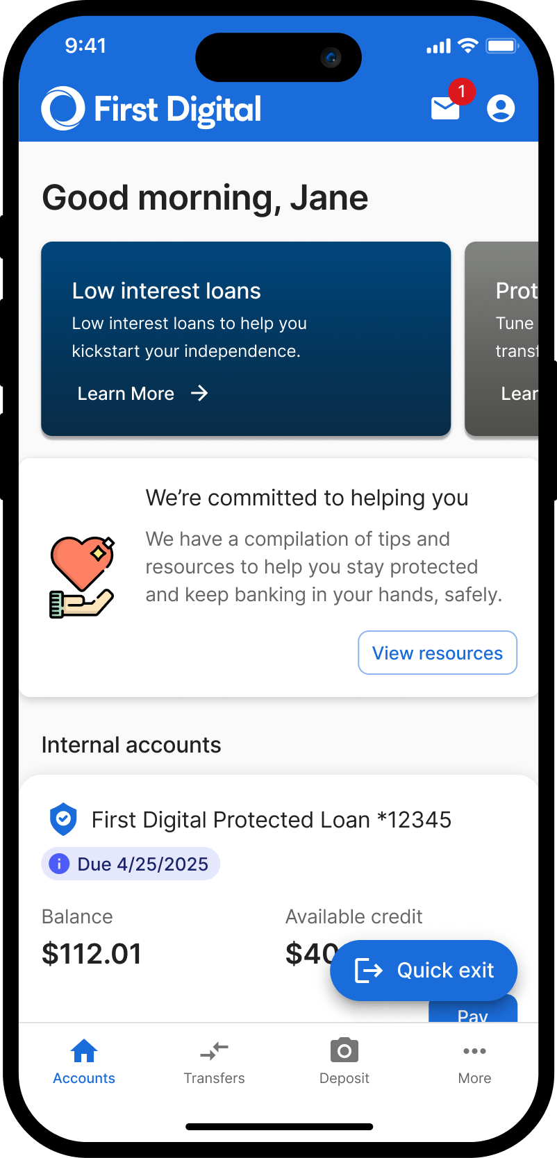 Mobile UI for a domestic violence app experience